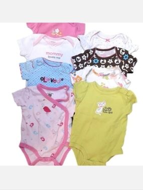 8PC BUNDLE Short Sleeve Onesies Newborn Baby Girl Clothing 0-3 3 Months